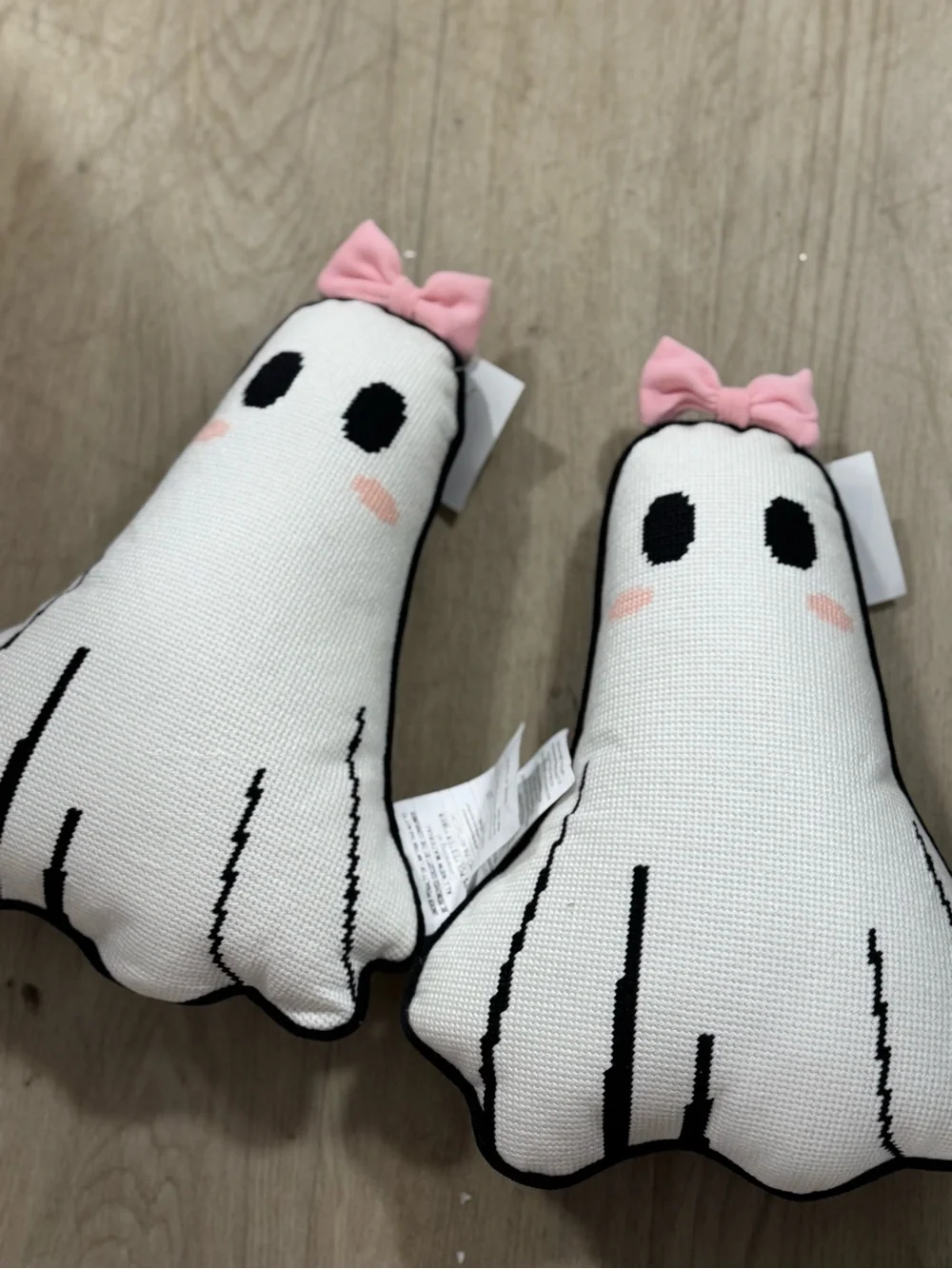 2 Cute Pink-Bow Ghost pillows- White & Black